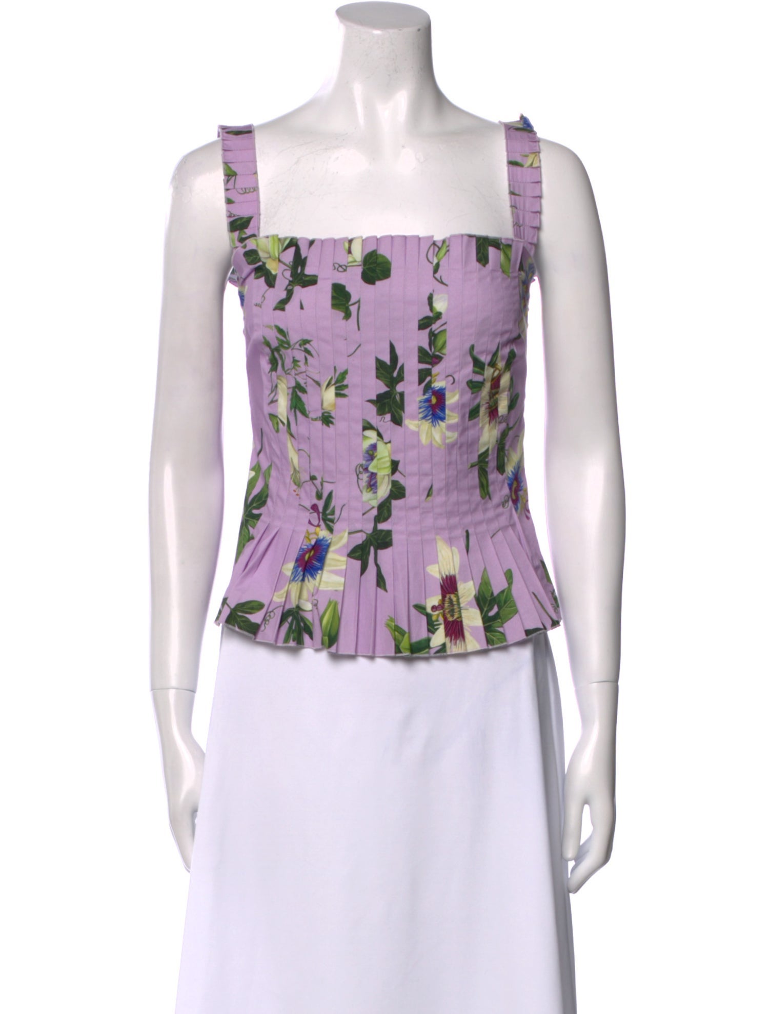 Oscar de la Renta Floral Print Square Neckline Top