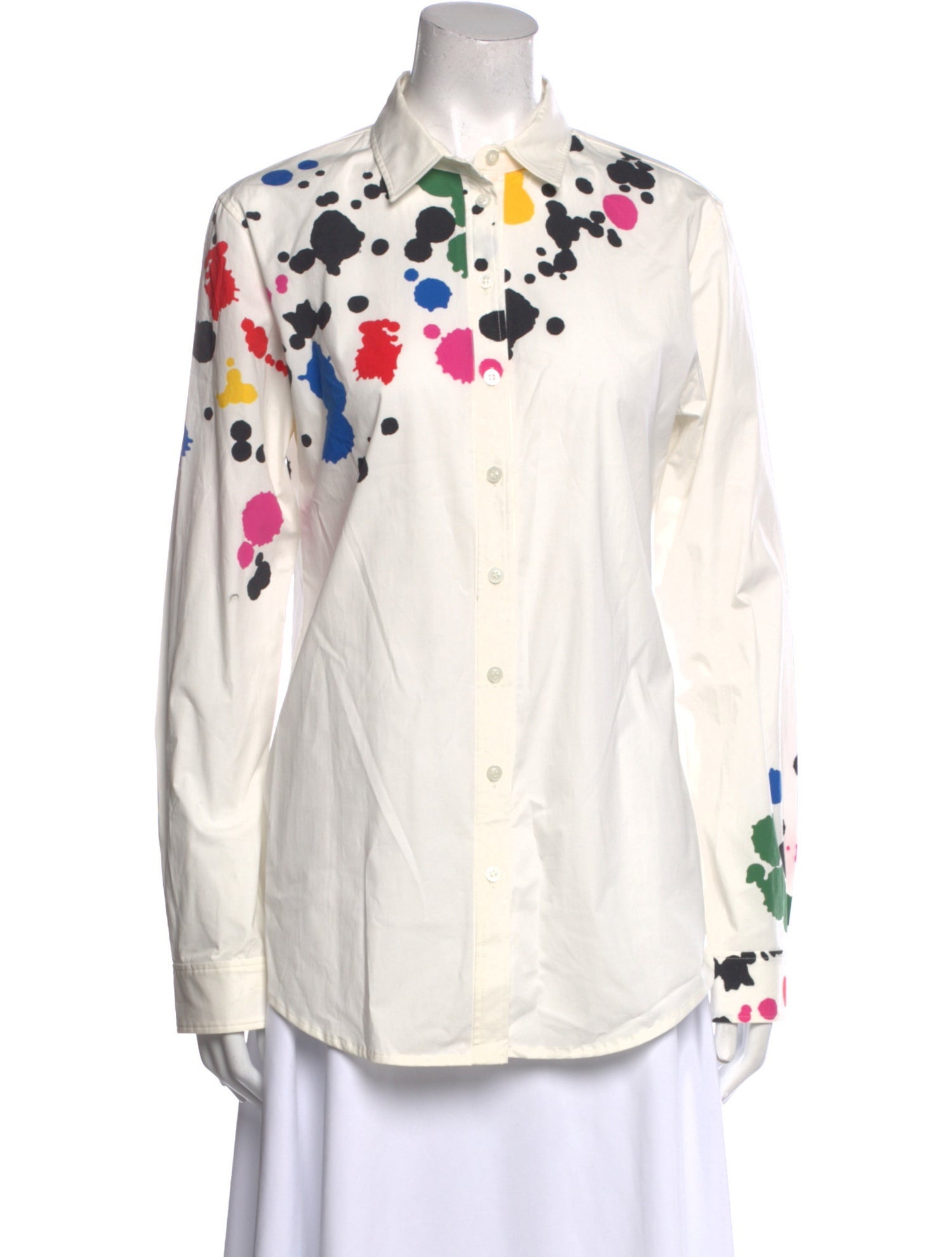 Oscar de la Renta Graphic Print Long Sleeve Button-Up Top