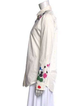 Oscar de la Renta Graphic Print Long Sleeve Button-Up Top