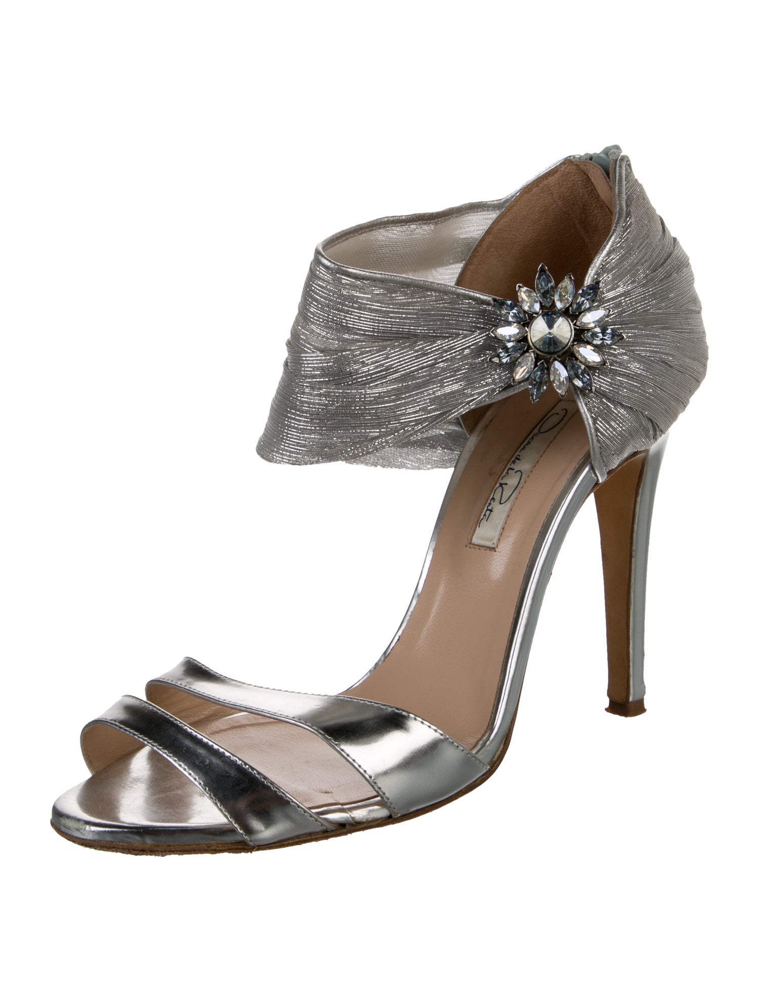 Oscar de la Renta Leather Crystal Embellishments Sandals