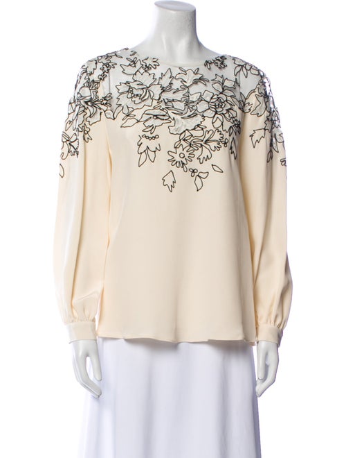 Oscar de la Renta Silk Bateau Neckline Blouse