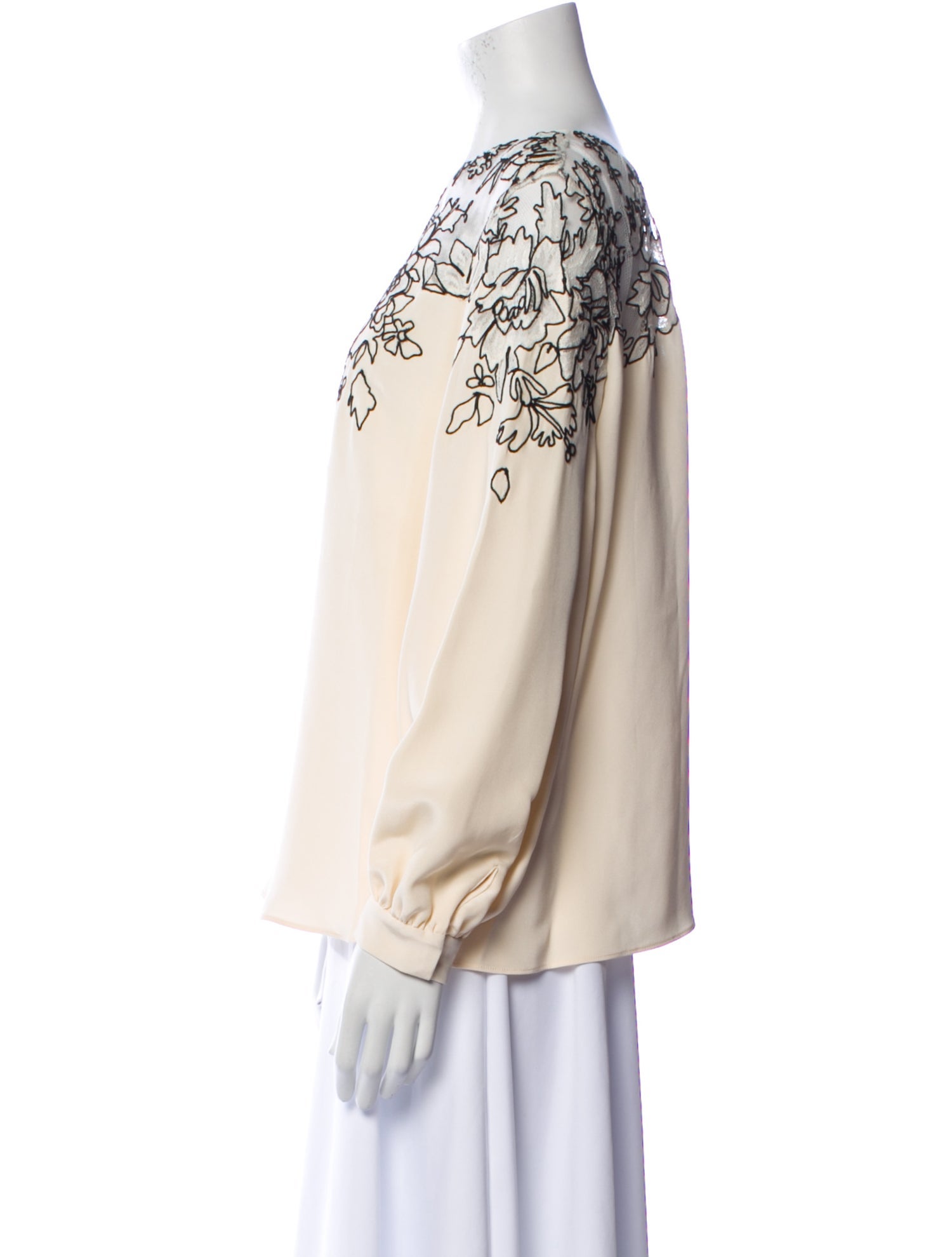 Oscar de la Renta Silk Bateau Neckline Blouse