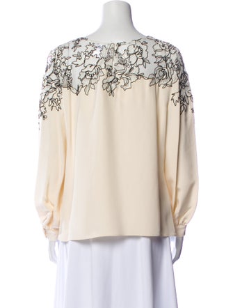 Oscar de la Renta Silk Bateau Neckline Blouse