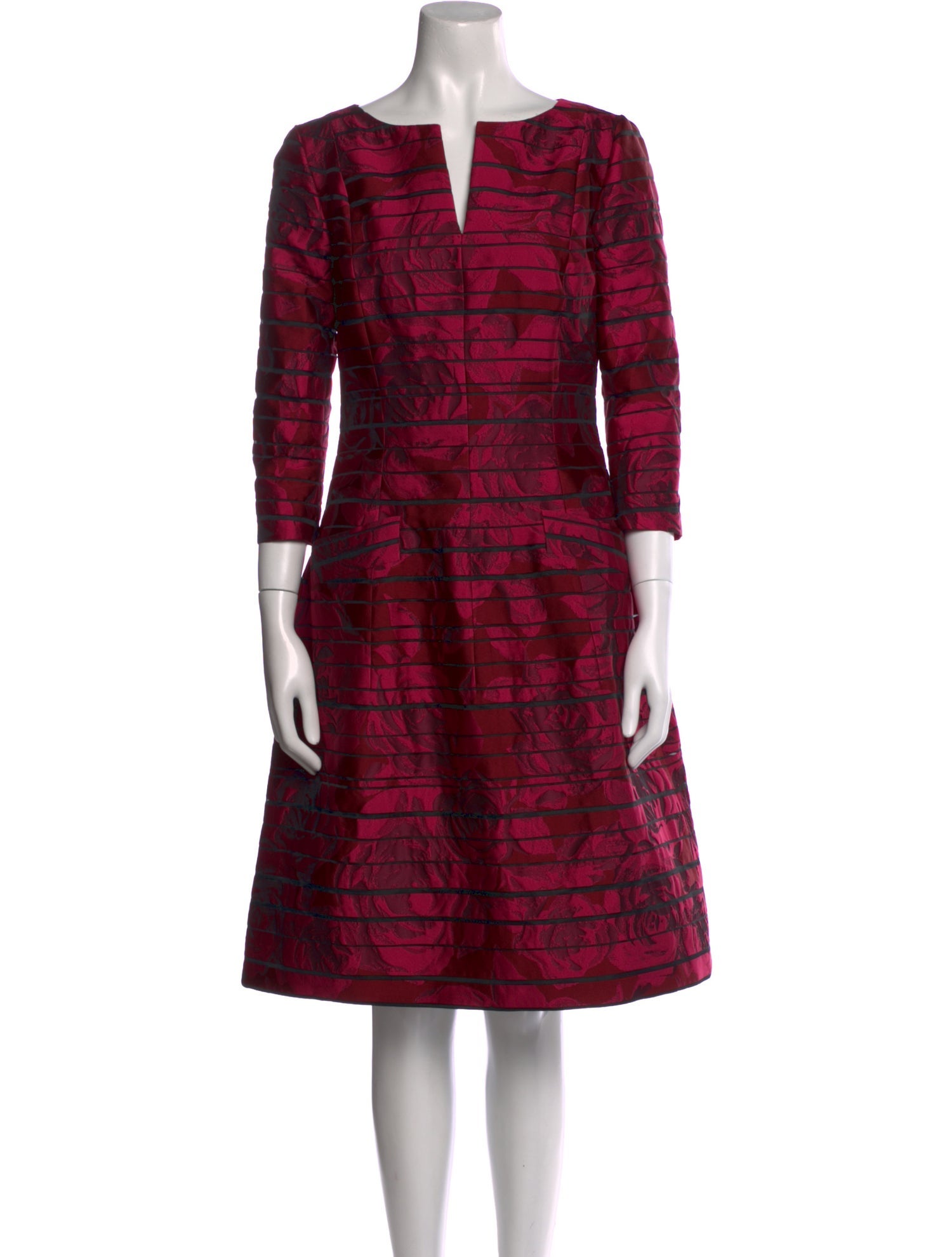 Oscar de la Renta Striped Midi Length Dress