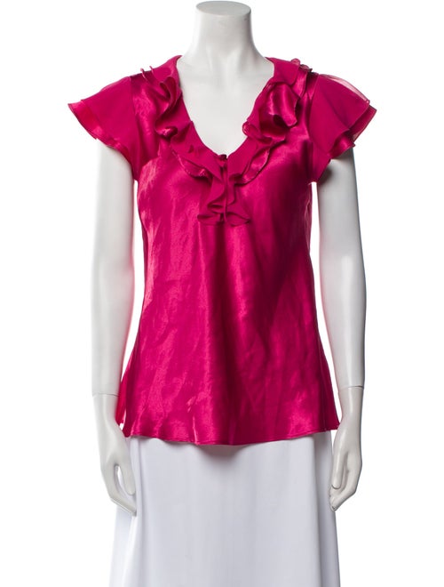 Oscar de la Renta V-Neck Short Sleeve Blouse