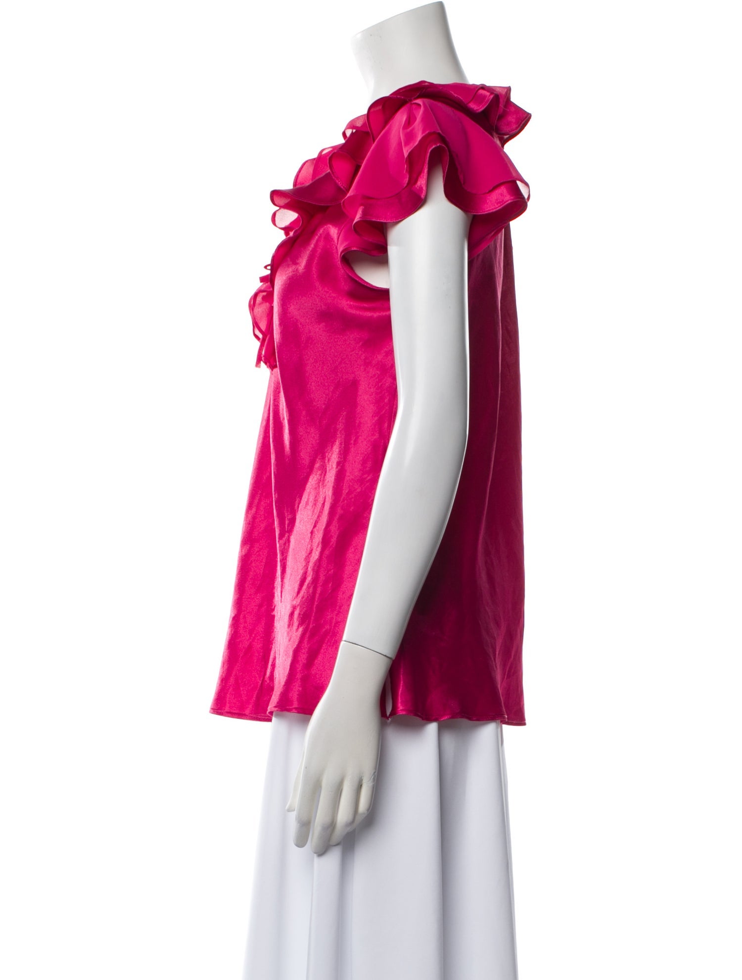 Oscar de la Renta V-Neck Short Sleeve Blouse