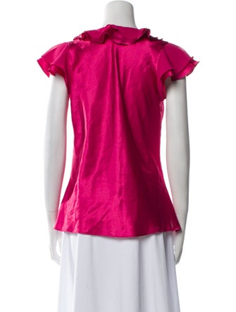 Oscar de la Renta V-Neck Short Sleeve Blouse