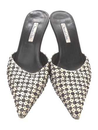 Oscar de la Renta Printed Beaded Accents Mules