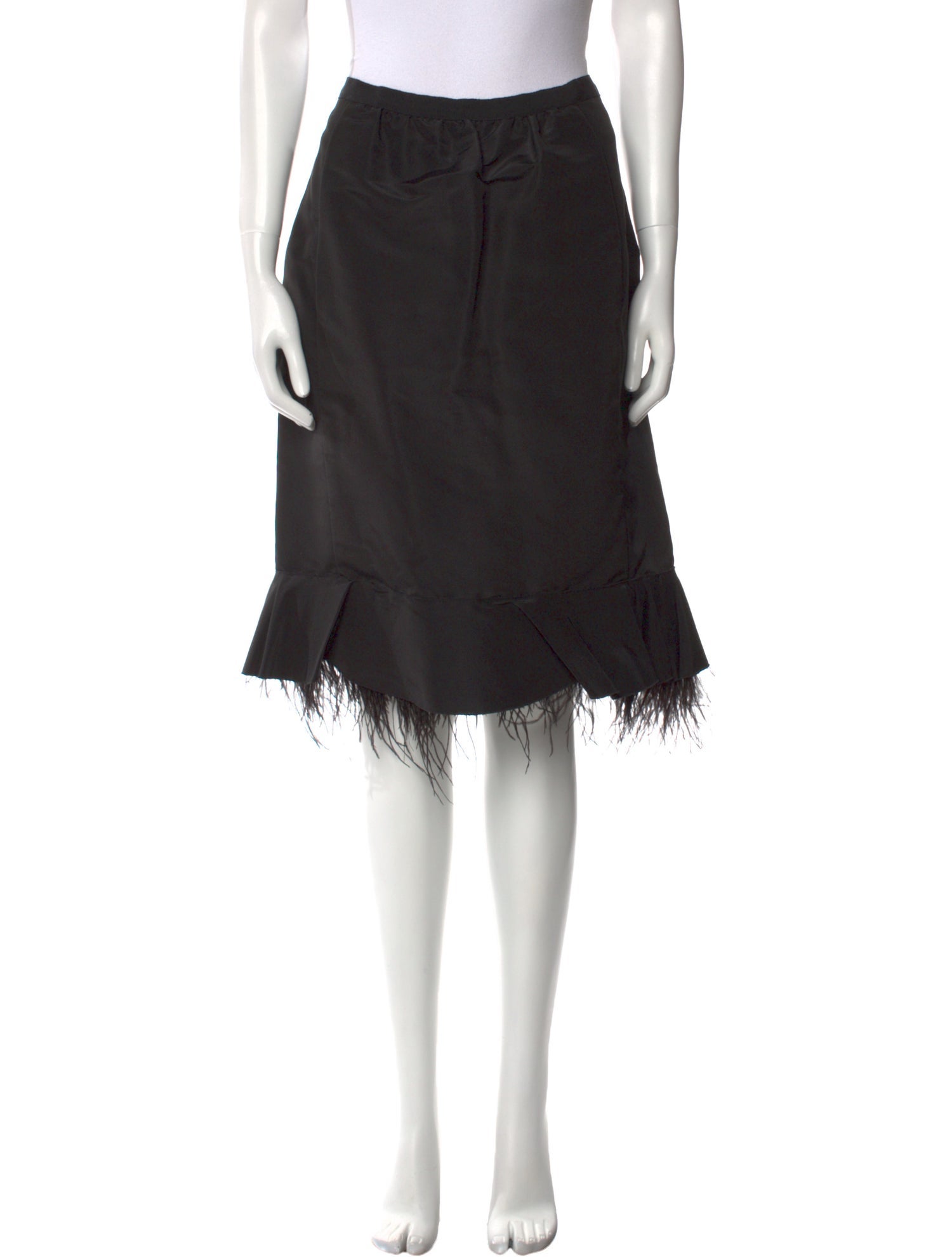 Oscar de la Renta Feather Trim Knee-Length Skirt