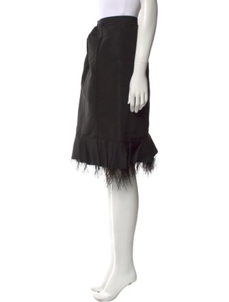 Oscar de la Renta Feather Trim Knee-Length Skirt