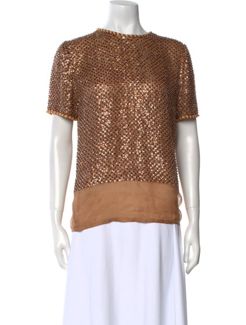 Oscar de la Renta Bateau Neckline Short Sleeve Top