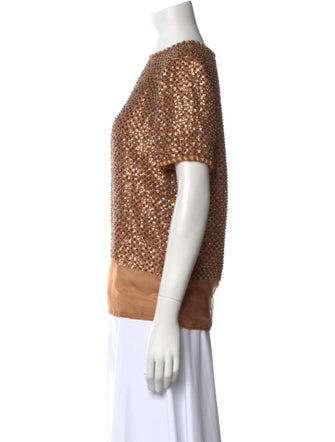 Oscar de la Renta Bateau Neckline Short Sleeve Top