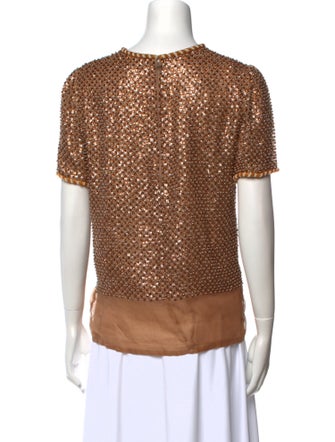 Oscar de la Renta Bateau Neckline Short Sleeve Top