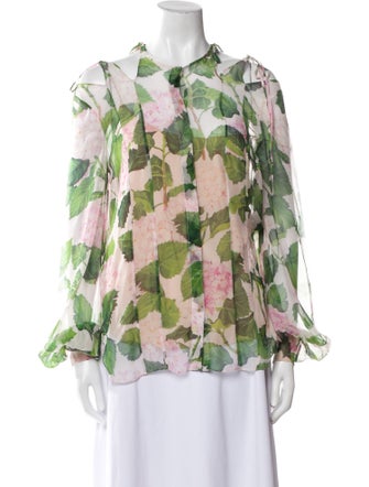 Oscar de la Renta Silk Floral Print Blouse