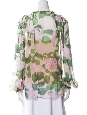 Oscar de la Renta Silk Floral Print Blouse