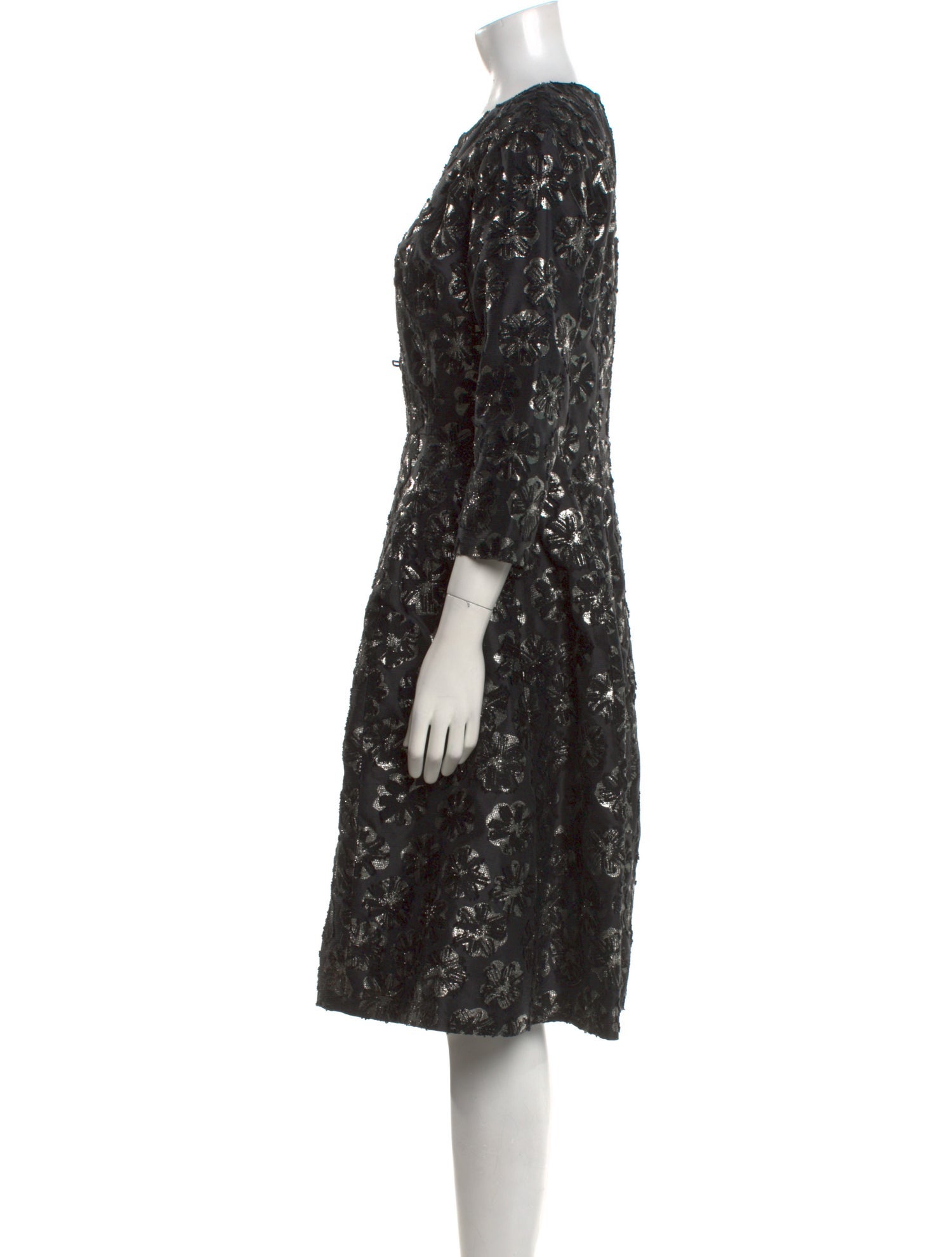 Oscar de la Renta Floral Print Midi Length Dress