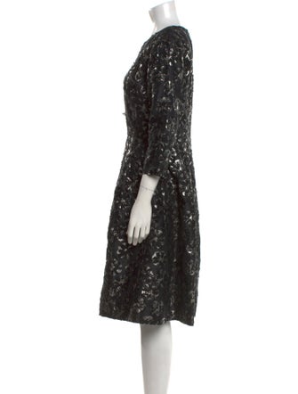 Oscar de la Renta Floral Print Midi Length Dress