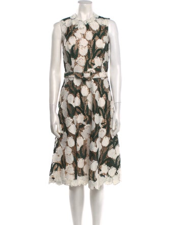 Oscar de la Renta Floral Print Midi Length Dress