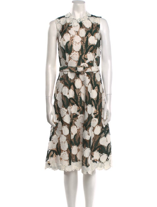 Oscar de la Renta Floral Print Midi Length Dress