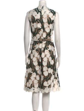Oscar de la Renta Floral Print Midi Length Dress