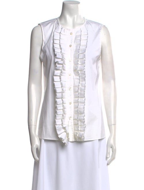 Oscar de la Renta Crew Neck Sleeveless Button-Up Top