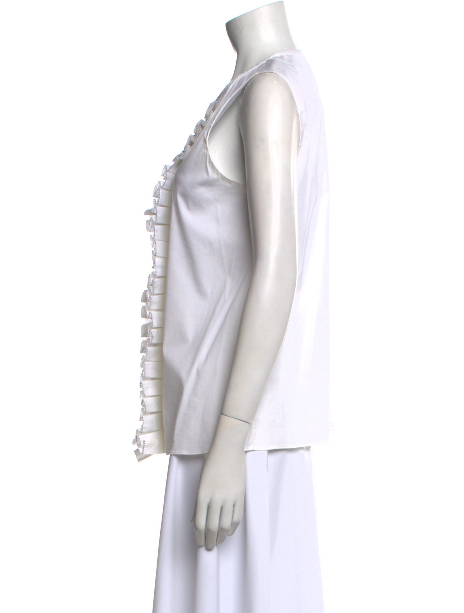 Oscar de la Renta Crew Neck Sleeveless Button-Up Top