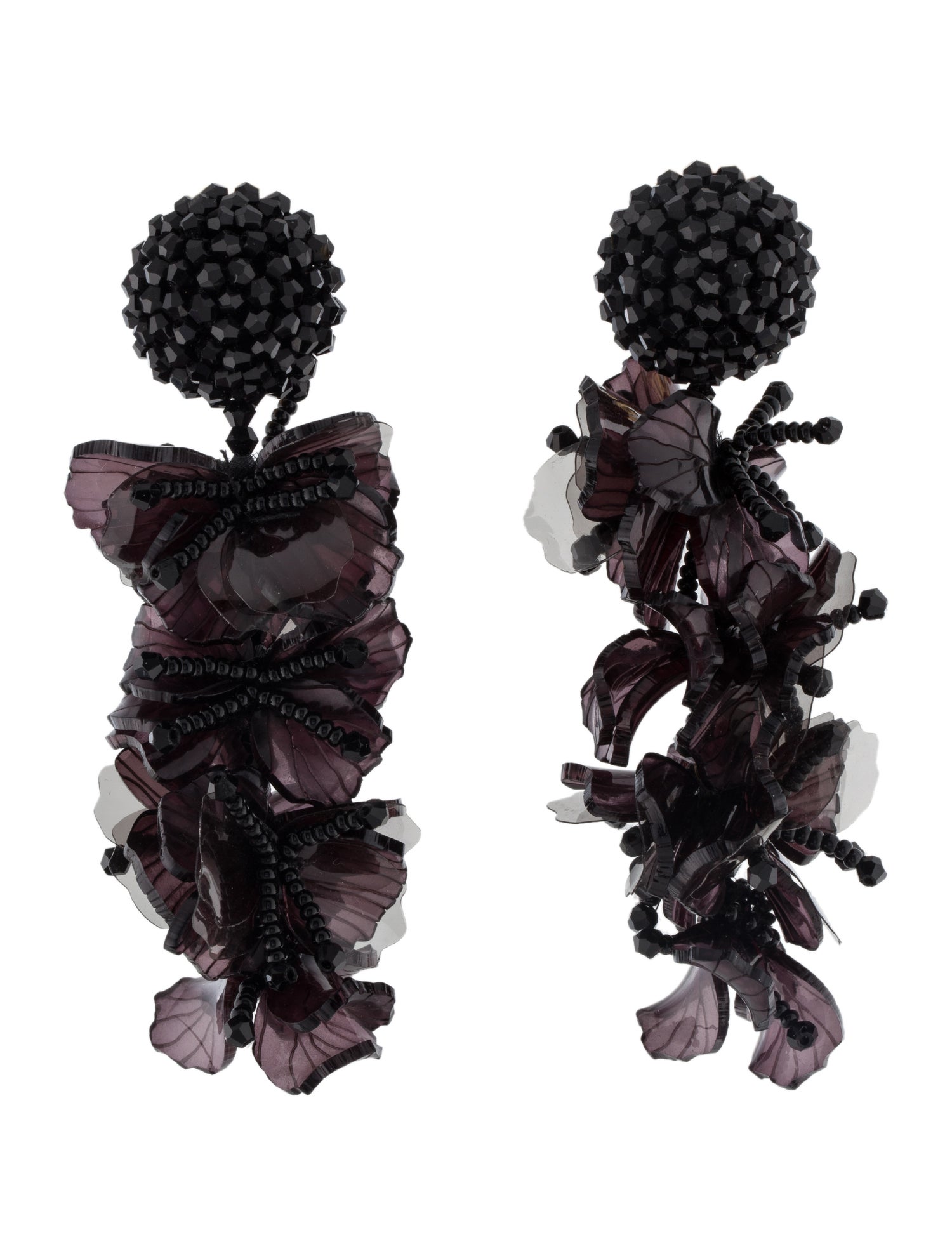 Oscar de la Renta Large Flower Bead Drop Clip-On Earrings
