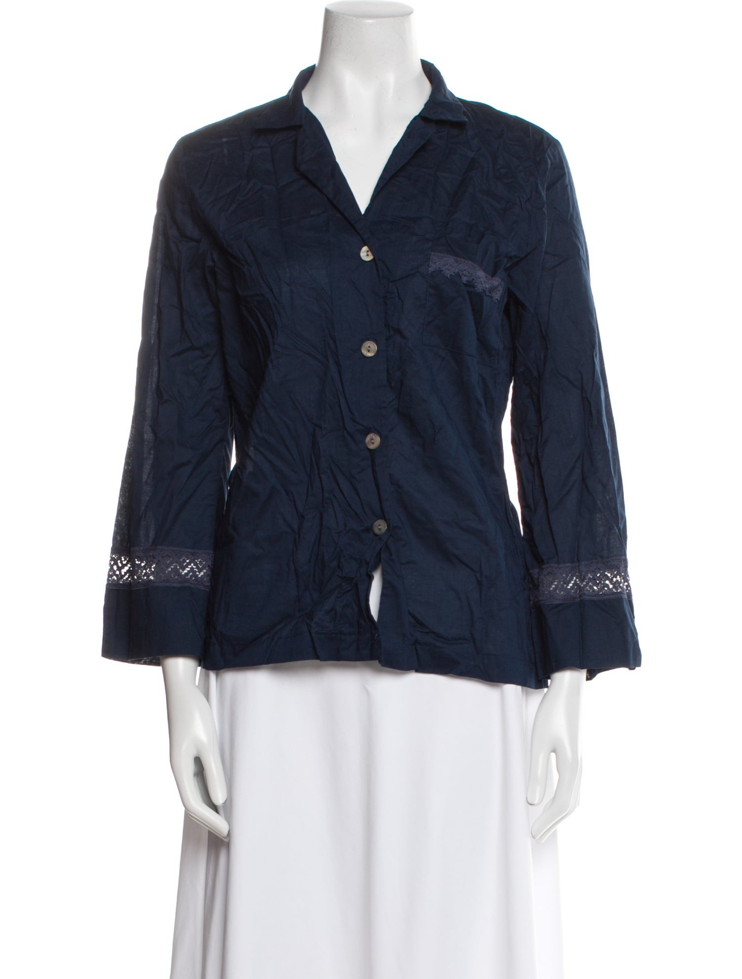 Oscar de la Renta Three-Quarter Sleeve Button-Up Top