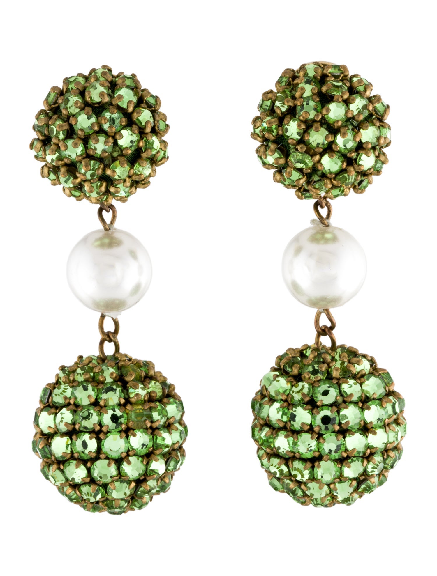 Oscar de la Renta Crystal & Faux Pearl Ball Drop Earrings