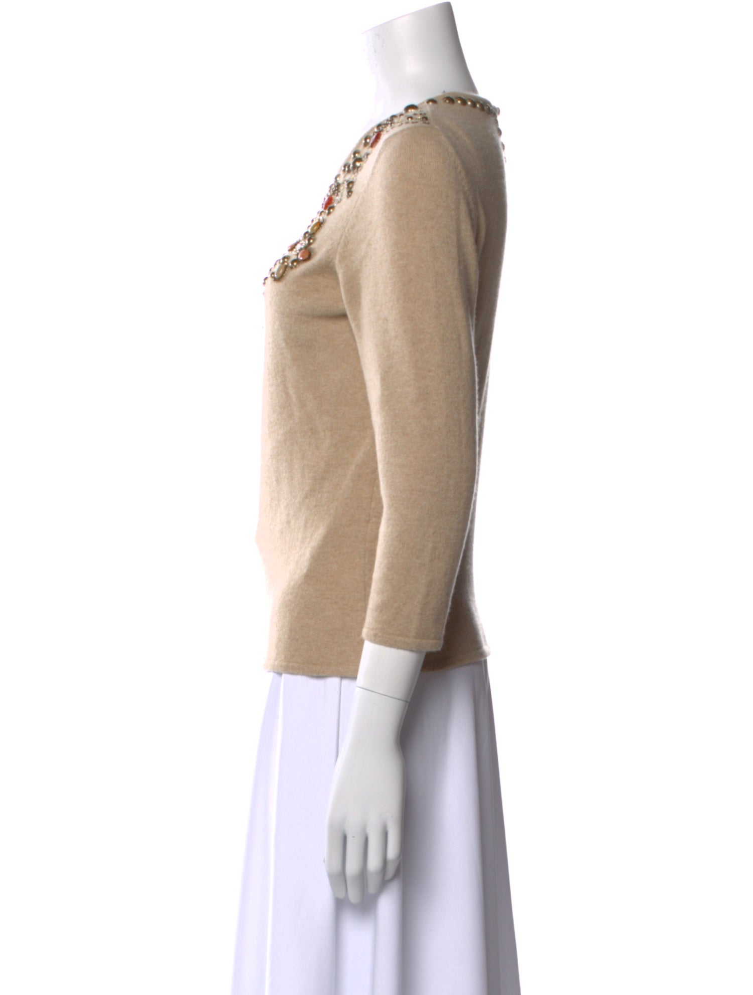 Oscar de la Renta Cashmere Scoop Neck Top