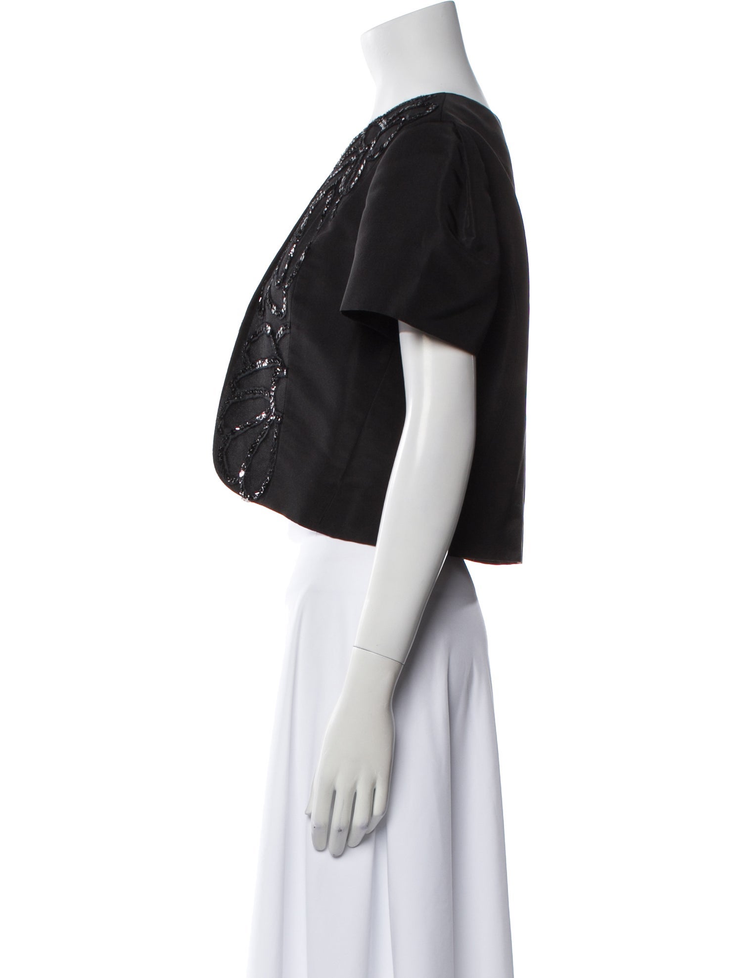 Oscar de la Renta Scoop Neck Short Sleeve Crop Top