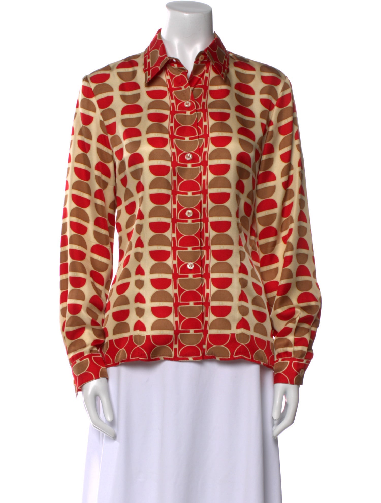 Oscar de la Renta Silk Printed Button-Up Top