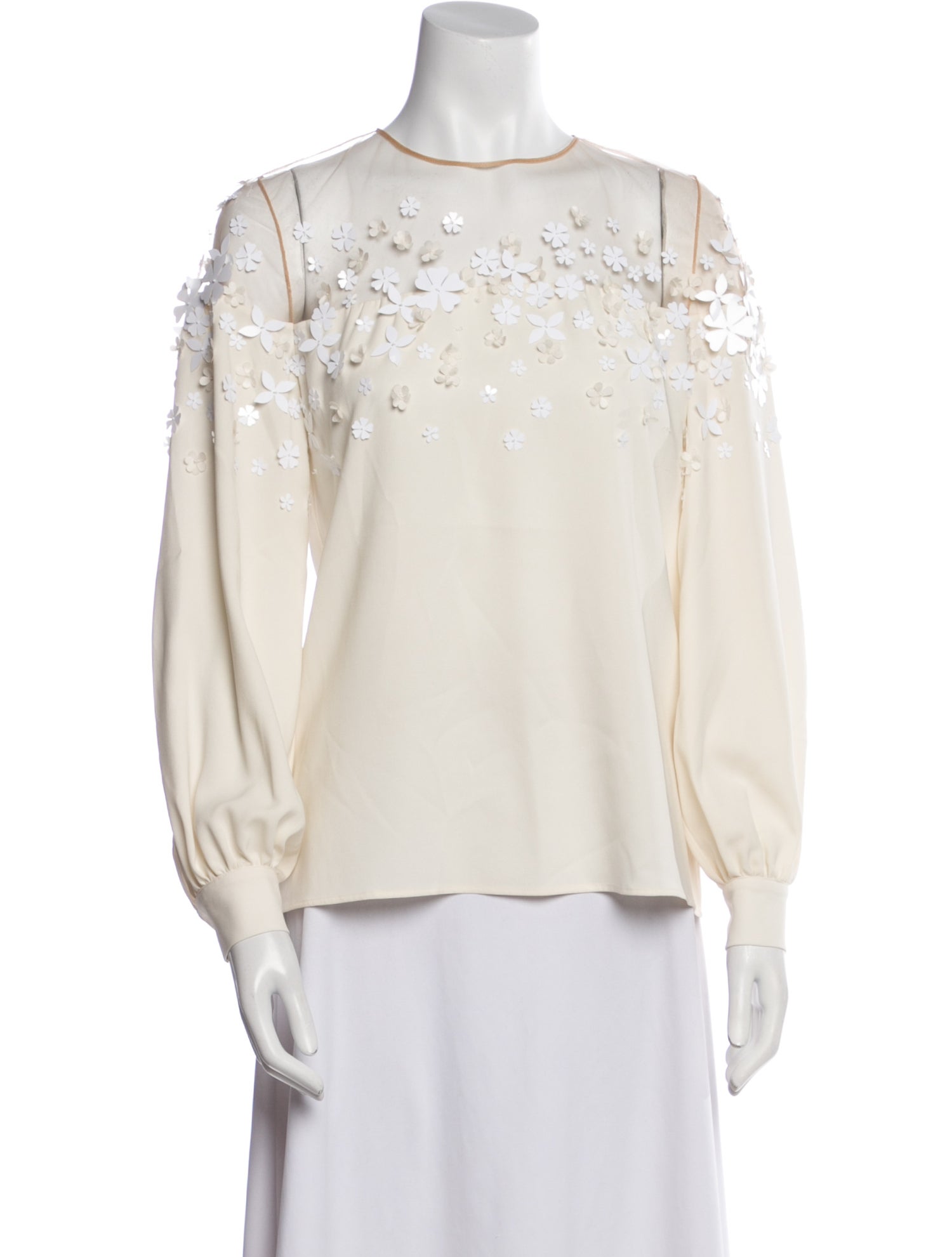Oscar de la Renta Crew Neck Long Sleeve Blouse