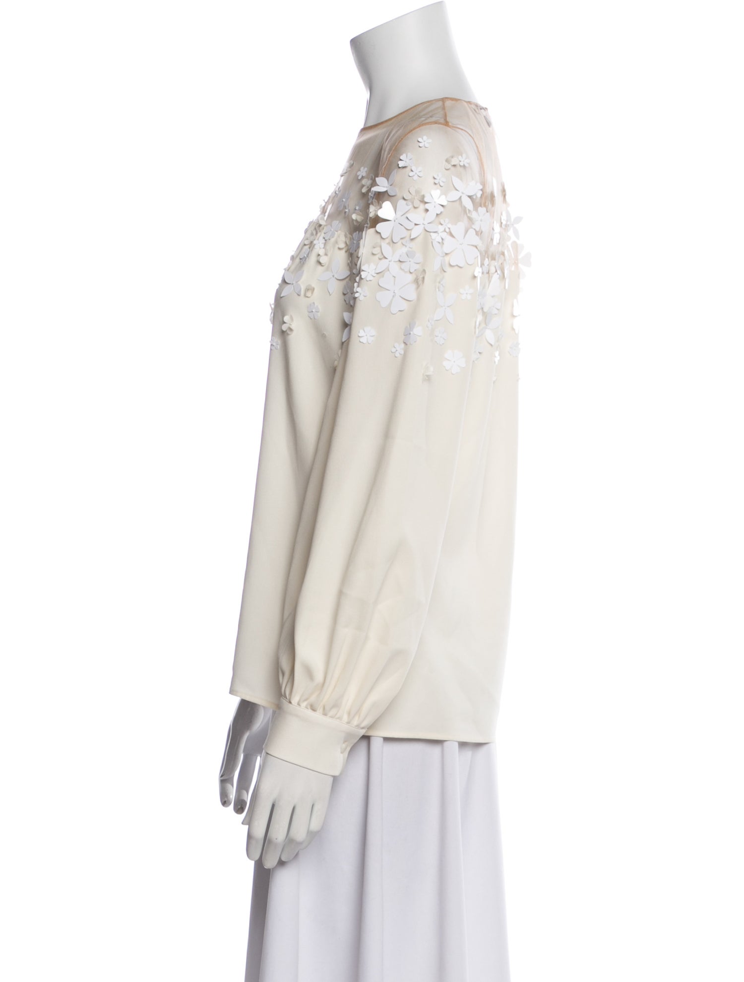 Oscar de la Renta Crew Neck Long Sleeve Blouse