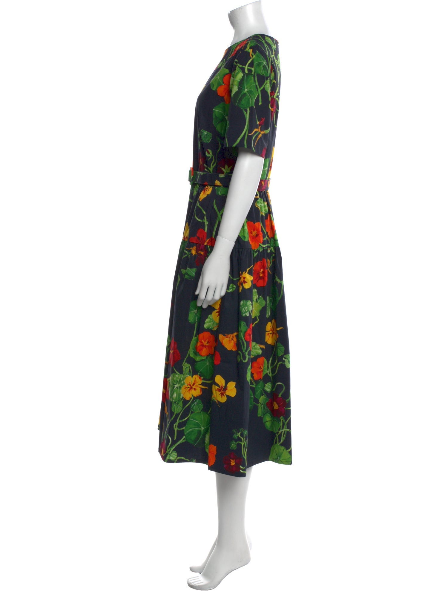 Oscar de la Renta Floral Print Midi Length Dress