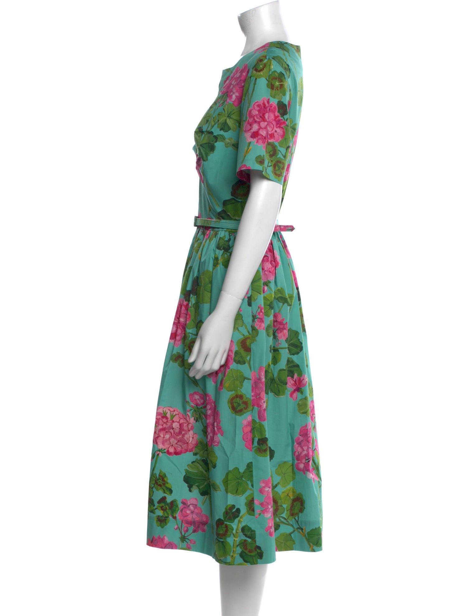 Oscar de la Renta Floral Print Midi Length Dress