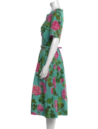 Oscar de la Renta Floral Print Midi Length Dress