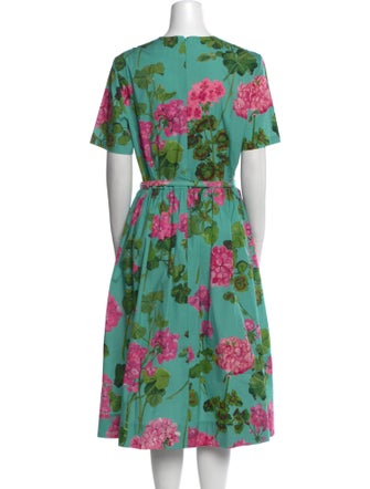 Oscar de la Renta Floral Print Midi Length Dress