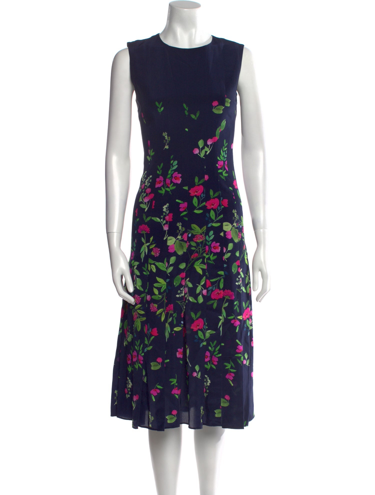 Oscar de la Renta Floral Print Midi Length Dress