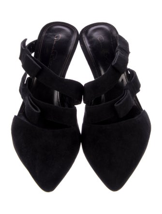 Oscar de la Renta Suede Bow Accents Slides