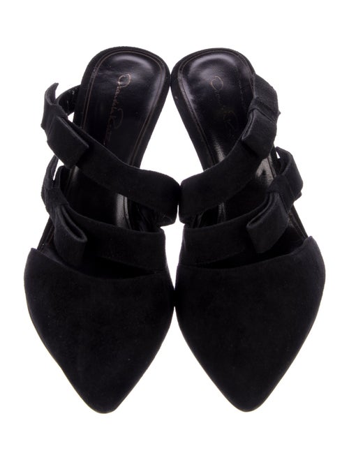 Oscar de la Renta Suede Bow Accents Slides