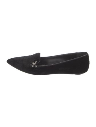 Oscar de la Renta Velvet Crystal Embellishments Loafers