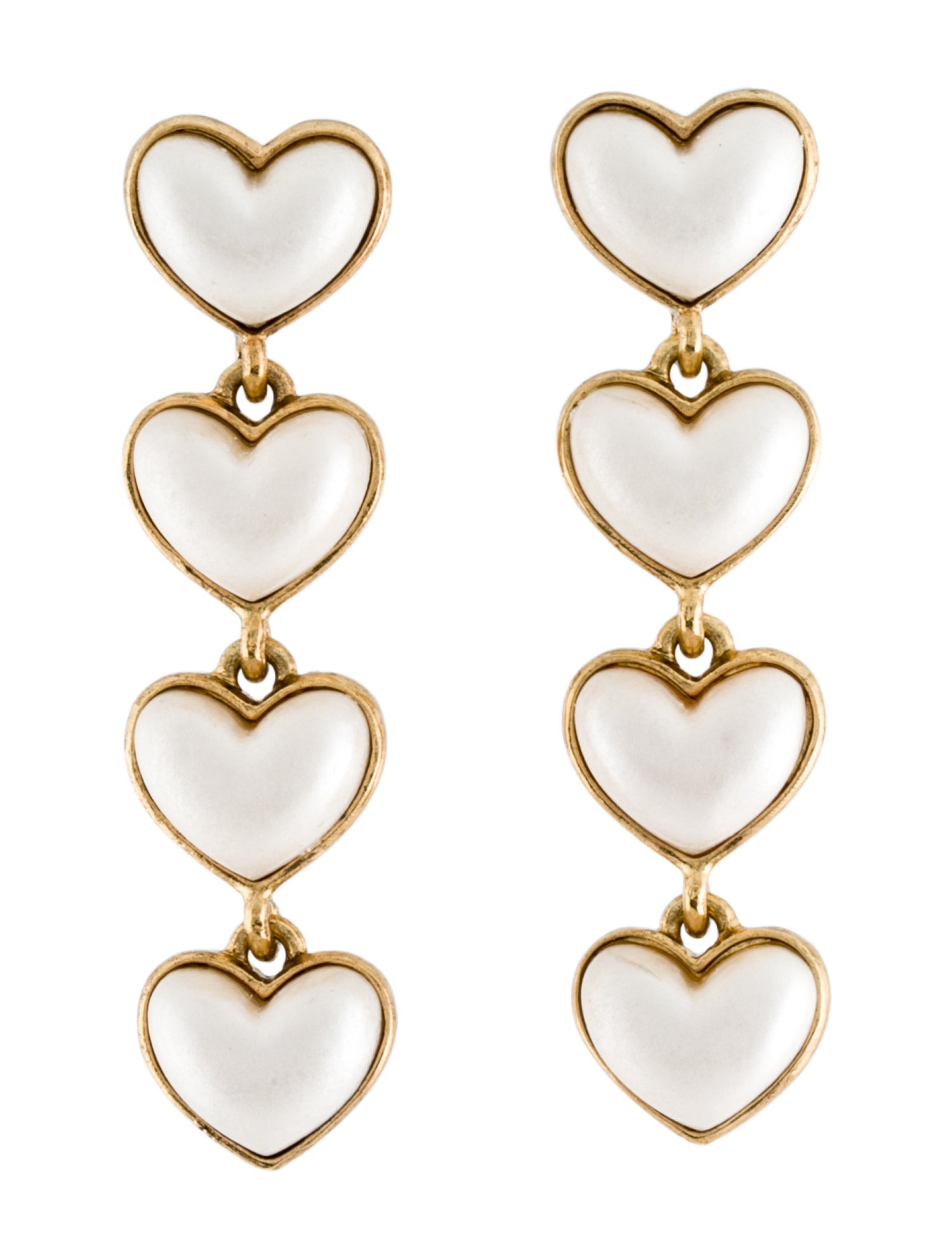 Oscar de la Renta Faux Pearl Heart Drop Earrings