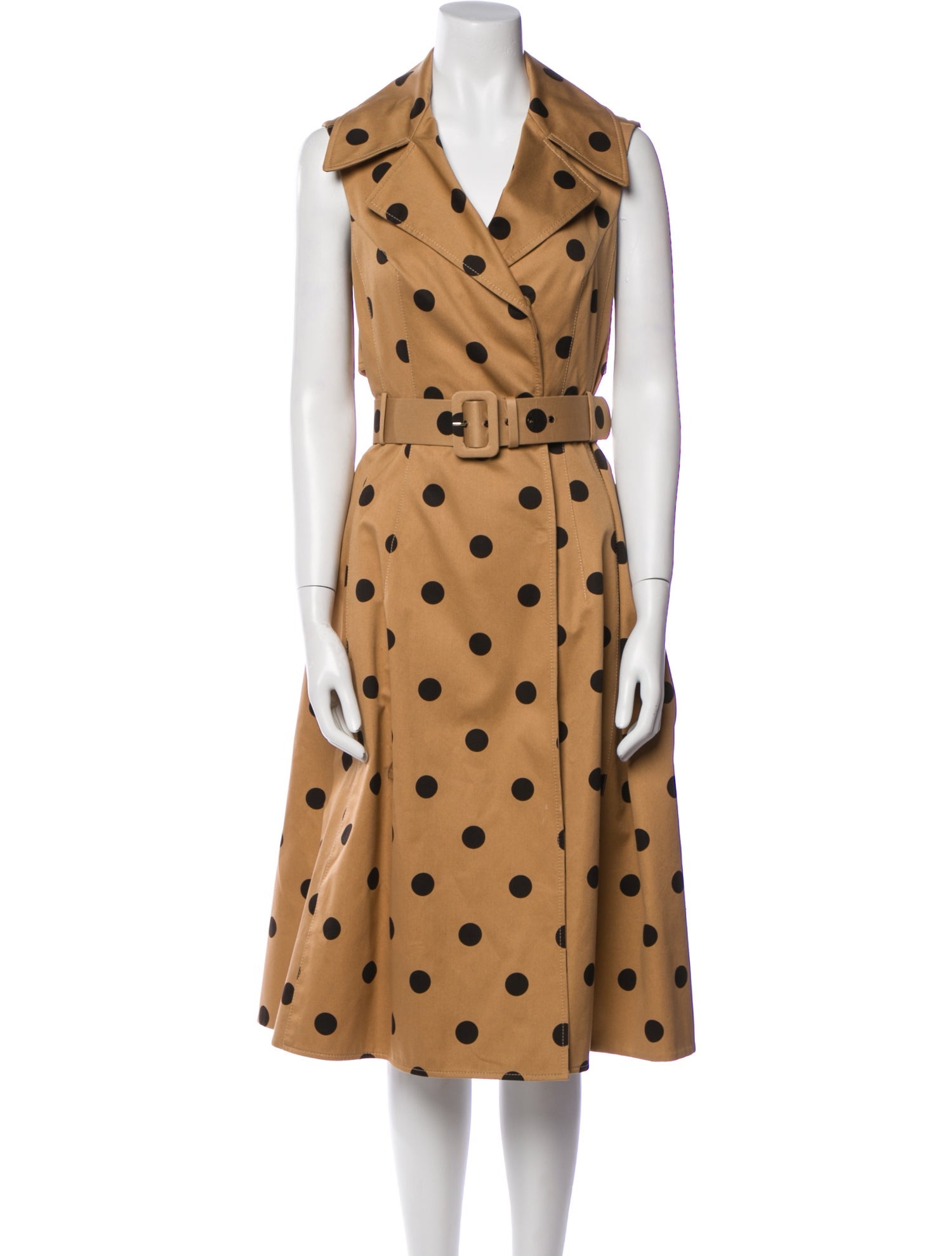 Oscar de la Renta Polka Dot Print Midi Length Dress