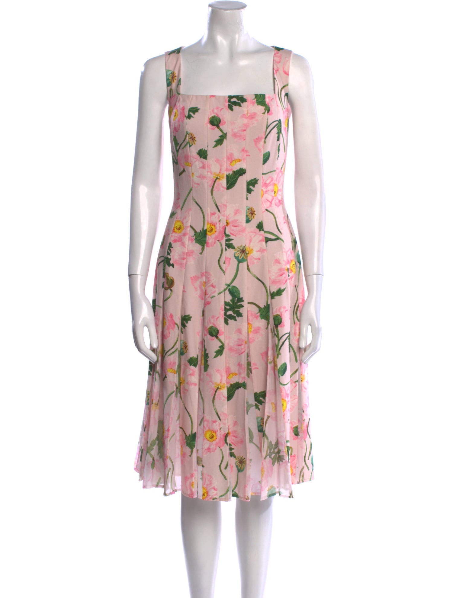 Oscar de la Renta Floral Print Midi Length Dress