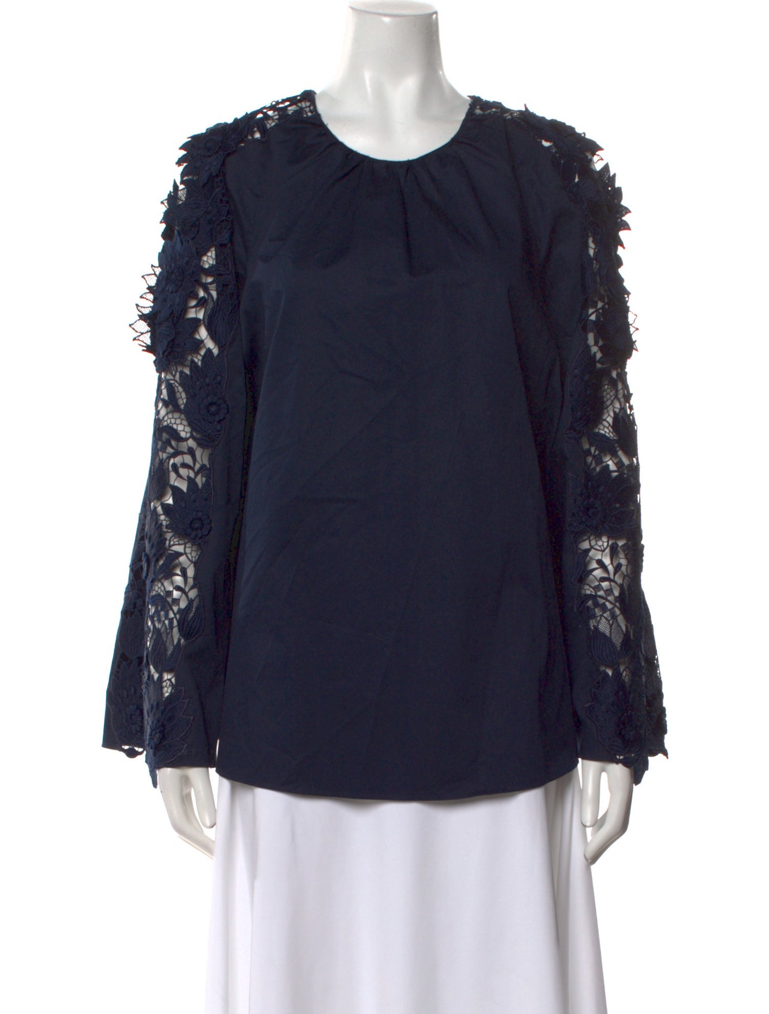 Oscar de la Renta Crew Neck Long Sleeve Blouse