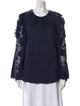 Oscar de la Renta Crew Neck Long Sleeve Blouse