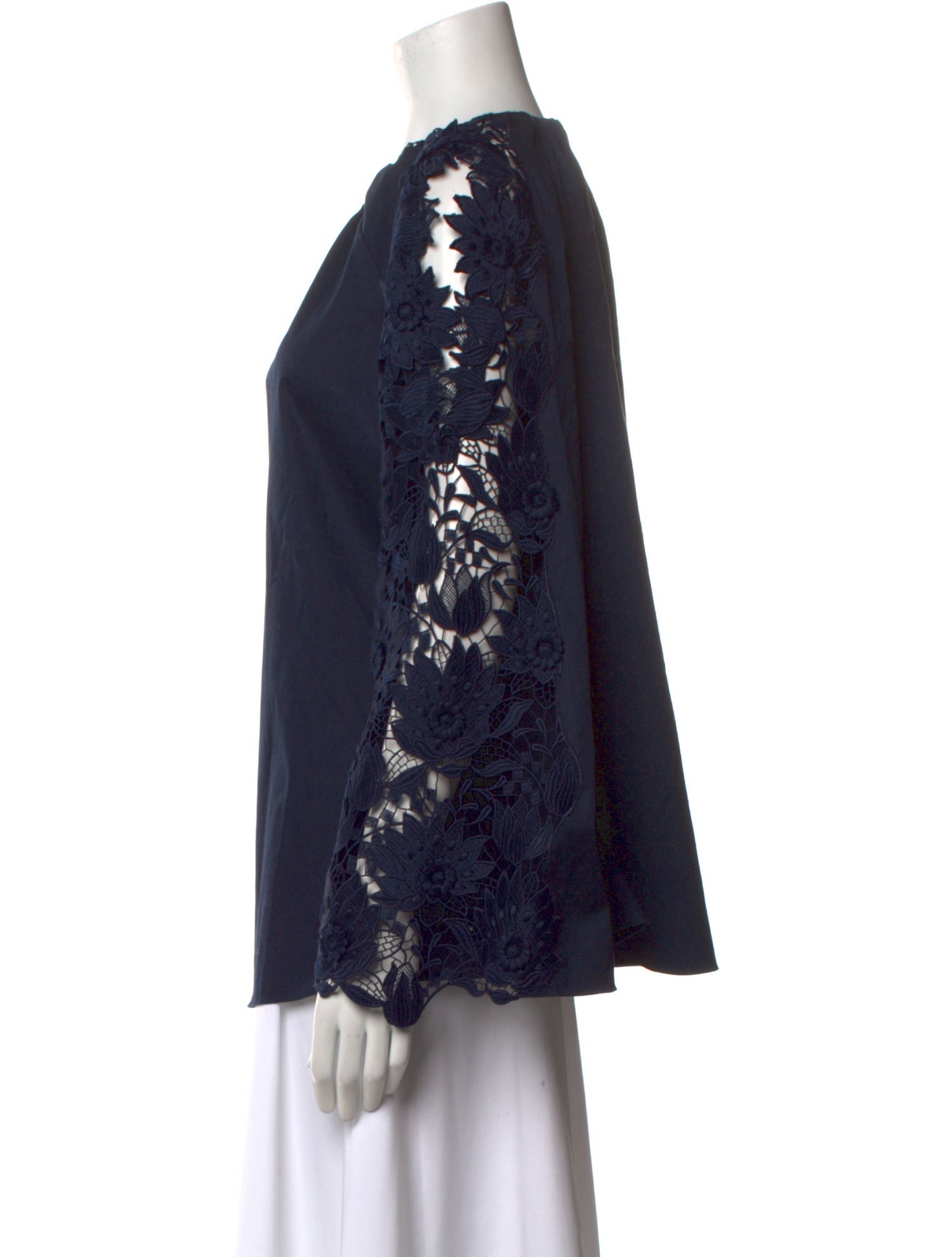 Oscar de la Renta Crew Neck Long Sleeve Blouse