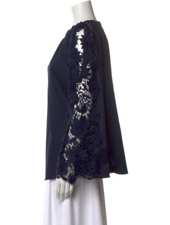 Oscar de la Renta Crew Neck Long Sleeve Blouse