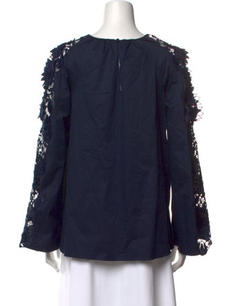 Oscar de la Renta Crew Neck Long Sleeve Blouse